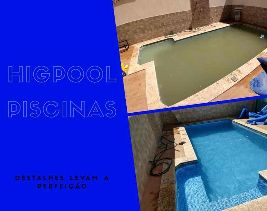 Comparativo de piscina antes e depois do tratamento